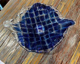 Vintage Murano Quilted Glass Cobalt Bowl