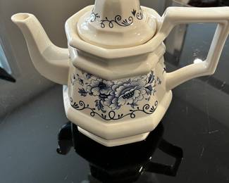 Vintage Henry Ford Museum Blue and White Floral Teapot