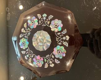 Vintage Korean Lacquer Mother of Pearl Inlay Box, Najeonchilgi, Divided Octagon Box, circa 1970s