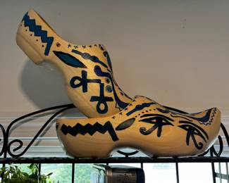 Vintage pair of wooden hand painted Dutch shoes