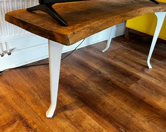 Live Edge Slab and White Leg Table
