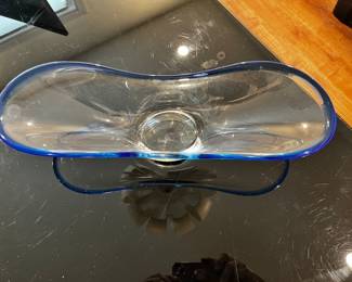 Beautiful Rosenthal Clear Glass & Blue Rim Bowl Dish