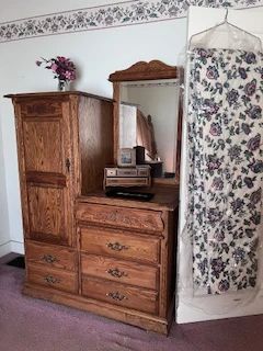 Armoir and chest of drawers ~ newly drycleaned quilt and valances...