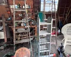 Wooden ladders (2) and metal extension ladder - plus leaf blower and more tools to come
