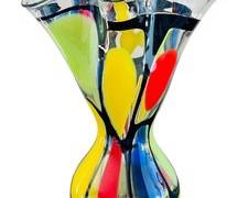 Mihai Topescu Hand Blown Art Glass Colorful Ruffled Vase
Made in Romania, Signed by Internationally Acclaimed Artist
Measures 16"H