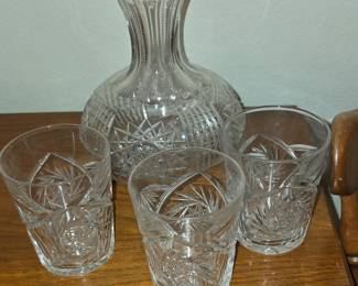 Crystal Decanter and 3 Glssses
