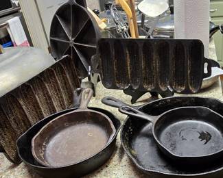 Cast Iron Skillets and Cornbread Skillets. Few are Wagner others aren't marked