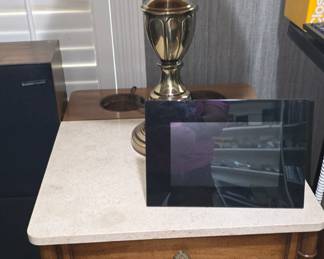 Marble Top Side Table - Brass Lamp