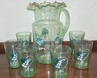 Antique Pitcher with 6 Glasses