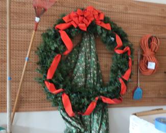wreath and yard tools