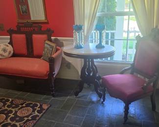 Overview of Foyer, Blue Opalescent Lusters