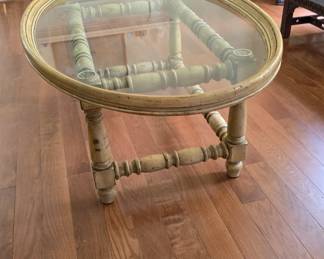 Oval Wood Table with Glass Top