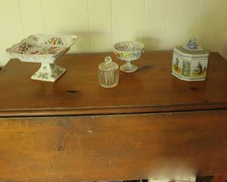 Tea Cart, Floral Pedestal Dishes, Covered Dishes