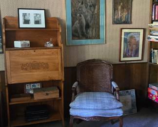 Library with Oak Desk, Side Chair, Art