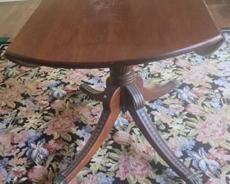 Wood Drop Leave Table, Carved Legs with Brass feet
