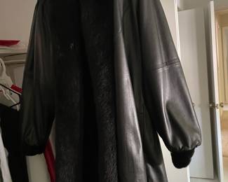 Leather and fur ladies coat