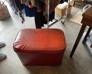 Antique Red leather storage bench - small tear in corner