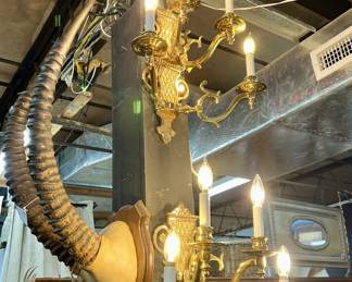 Pair of Vintage Four Arm Sconces, Sable Antelope Cap Mount