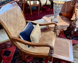 Early 1900's Anglo India British Colonial Plantation Chair and Footstool
