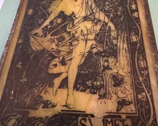 Antique scene on slag glass