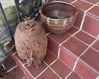 Mark hewitt pot and large garden seat vase