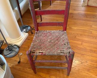 Antique painted rush bottom chair