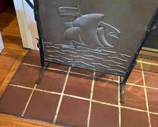 Artisan ship metal fireplace screen