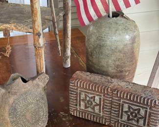 antique pottery and paver blocks