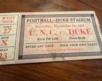 Ticket Carolina Duke football 1931