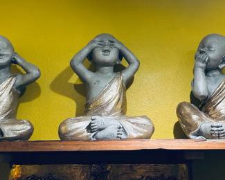 Three wise baby Buddhas. Approximately 11" tall.