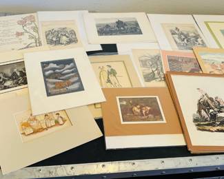 Approximately 200 vintage prints, many cut from childrens' books, or other antique books. The lot came from an antique store that closed down.