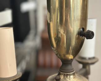 Vintage Stiffel Brass Floor Lamp. Working condition, with new shade and lights.