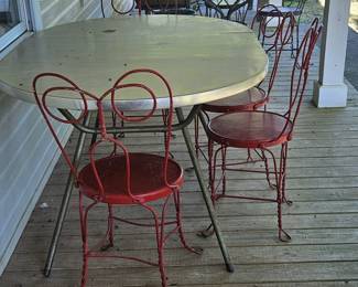Vintage formica top table with antique ice cream chairs