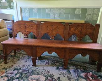 Heavily Carved Oak ' COLLASPABLE' Child's Church/School Bench. Carved both sides. Large 'PAW' feet in back.