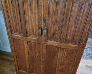 Carved wood (small) Antique oak wardrobe, Armoire.