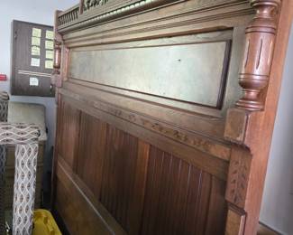 Fantastic Antique Bed. Very intricate Headboard. Matching Cabinet and Mirror.