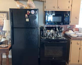 GE refrigerator, electric stove and microwave