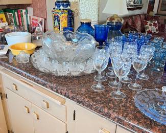 Glass Pinwheel punchbowl/cups, Pfaltzgraff "Memories" wine glasses
