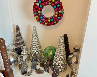 Mercury glass Christmas trees, nativity sets