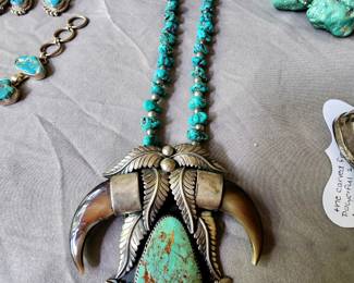 Sterling and Turquoise with bear claw Navajo necklace