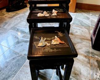 Chinese Mother of pearl, inlayed nesting tables in perfect condition