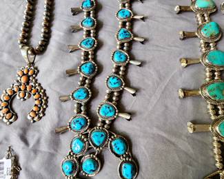 191 Gram Turquoise and 925 Squash blossom necklace singed by B. Yazzie