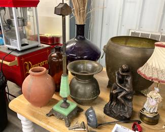 Earthenware Pottery Vase - Jadeite Table Lamp - Glass Vases - Brass Spittoon - Metal Planter - Bronze Sculpture "Kiss by Auguste Rodin"