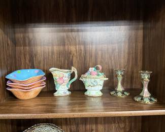 Multicolored Ice Cream Bowls - Fitz & Floyd Sugar & Creamer - Ceramic Candle Stick Holders