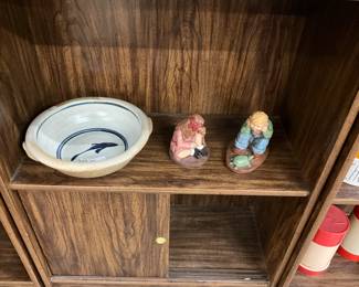 Koi Fish Stoneware Bowl - Girl w/Dog Figurine - Simpler Times Boy & Turtle Figurine