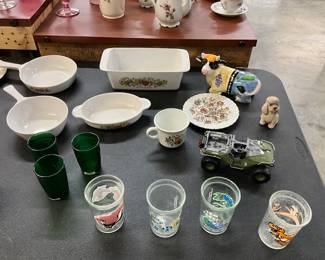 Jelly Jar Glasses including Pepe Le Pew & Tom & Jerry - ""la Marjolaine or Spice of Life" Pattern Corning Ware