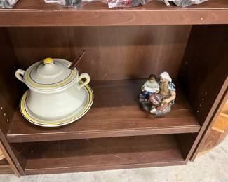 Covered Soup Tureen & Underplate - Shiwan Mud Man Father & Daughter Figurine