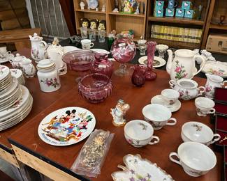 Cranberry Glass Items - Disney Mother's Day Plate - Moss Rose Cups