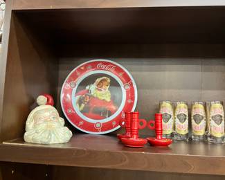 Santa Candle Holder - Coca-Cola Santa Clause Plate - Set of 3 Wooden Candle Stick Holders