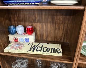 Wood Welcome Sign - Set of 3 Mercury Glass Votives